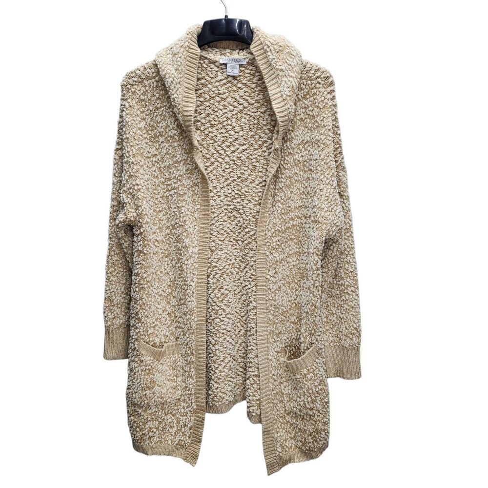 Sabrina Lauren Hooded Cardigan Womens Medium Tan Oversized Textured Cottagecore